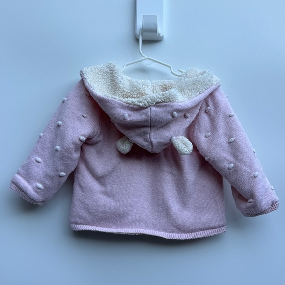 Baby Gap Pink Cream Knit Popcorn Bear Ear Hoodie Button Down Cardigan 18-24 M - Picture 9 of 13